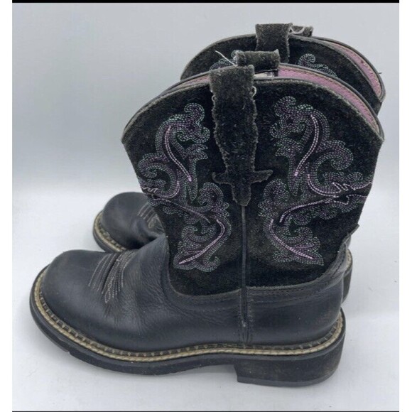 Ariat Fat Baby Round Toe Blac Purple Leather  Western Boots Size 6B - Picture 1 of 2